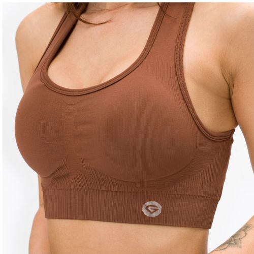 Női edzőmelltartó Gym Glamour push up csokoládé barna 373