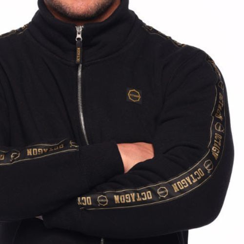 Férfi Octagon Zip csíkos pulóver fekete