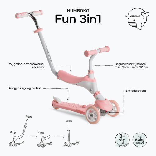 HUMBAKA Fun 3in1 rózsaszín gyerek roller KS002