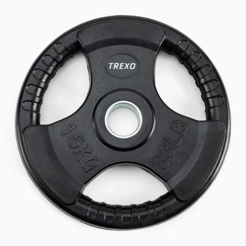 TREXO fekete gumírozott öntöttvas súlyzótárcsa 15 kg RW15