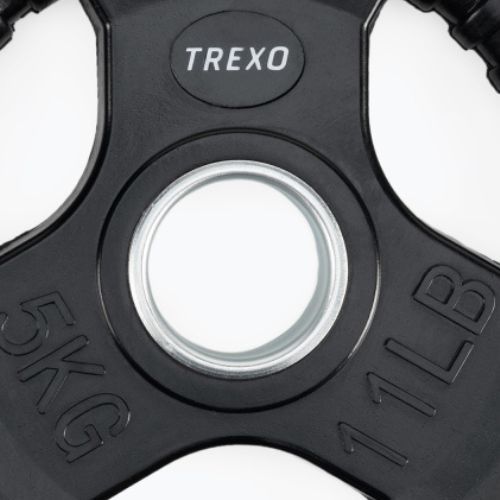 TREXO fekete gumírozott öntöttvas súlyzótárcsa 5 kg RW5