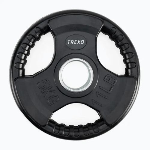TREXO fekete gumírozott öntöttvas súlyzótárcsa 5 kg RW5