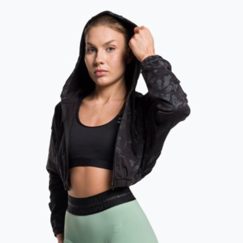 Női edzős pulóver Gymshark KK Twins Zip Up Crop fekete/kék