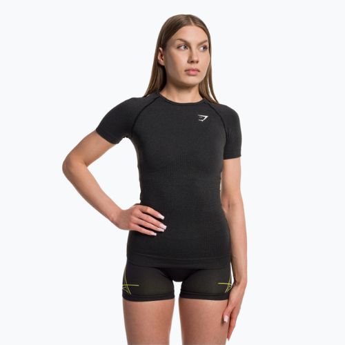 Női edzőpóló Gymshark Vital Seamless fekete/marl