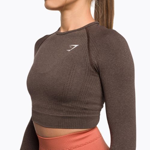 Női hosszú ujjú edzős top Gymshark Vital Seamless Crop Top penny barna marl