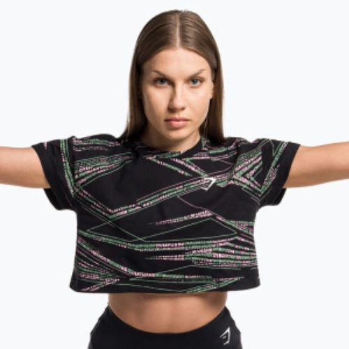 Női edzős felső Gymshark Zone Graphic Crop fekete/lime