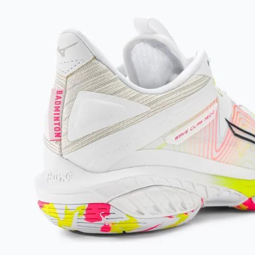 Férfi tollaslabda cipő Mizuno Wave Claw Neo 2 fehér / lunar rock / high vis pink