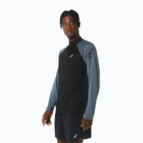 Férfi ASICS Icon 1/2 Zip teljesítmény fekete/karrier szürke hosszú ujjú futócipő