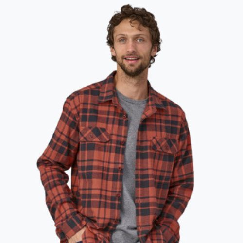 Férfi póló Patagonia Organic Cotton MW Fjord Flannel ice caps/burl red