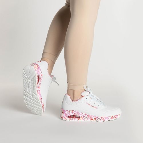 női cipő SKECHERS Uno Loving Love white/red/pink mesh