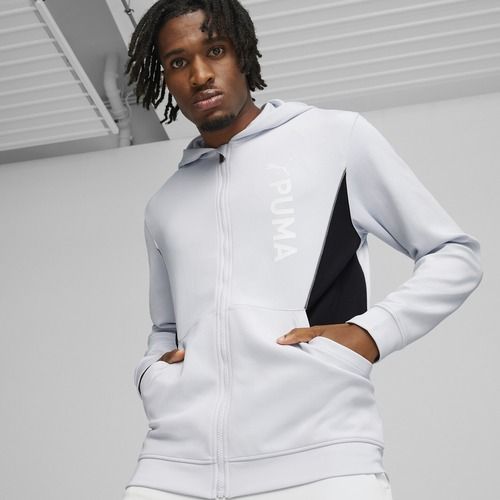 Férfi trekking pulóver PUMA Fit Double Knit FZ Hoodie silver mist