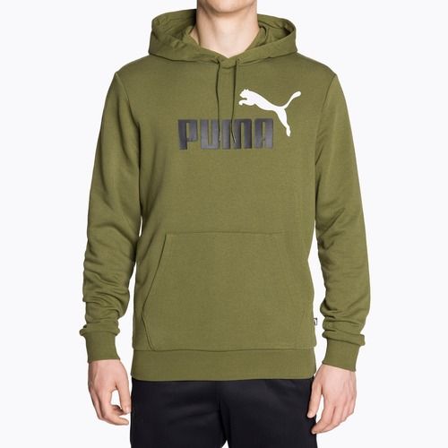 Férfi pulóver PUMA Essentials+ Two-Tone Big Logo Hoodie TR olive green