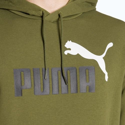 Férfi pulóver PUMA Essentials+ Two-Tone Big Logo Hoodie TR olive green