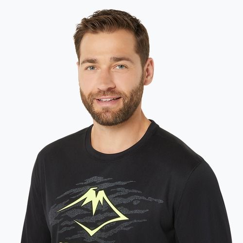 Férfi ASICS Fujitrail Logo futó hosszú ujjú fekete/grafikus szürke/biztonsági sárga