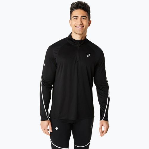 Férfi ASICS Road Lite-Show 1/2 Zip teljesítmény fekete futó ujjú futócipő