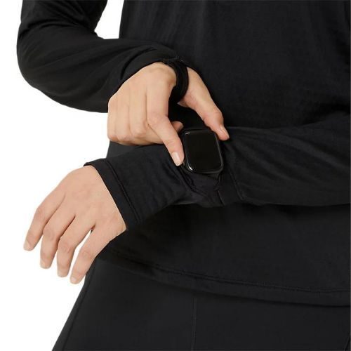 Női ASICS Road Winter 1/2 Zip Mid Layer teljesítményű fekete futó melegítőfelső