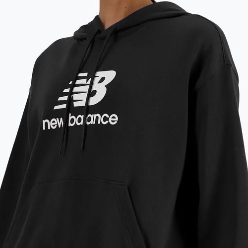 Női New Balance francia frottír Stacked Logo kapucnis pulóver fekete