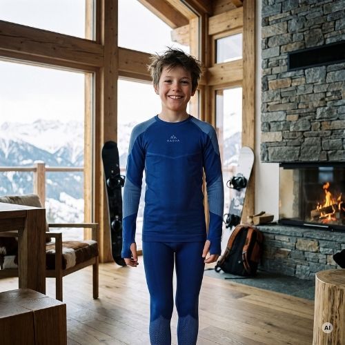 Gyermek termikus fehérnemű szett KADVA Frosty Jrb Set varrás nélküli sötétkék