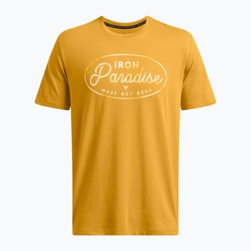 Férfi edzőpóló Under Armour Project Rock Made Not Born golden yellow/steeltown gold