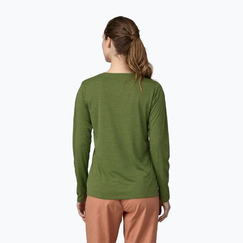 Női Patagonia Cap Cool Daily Graphic Shirt 73 text logo/terrain green x-dye hosszú ujjú póló