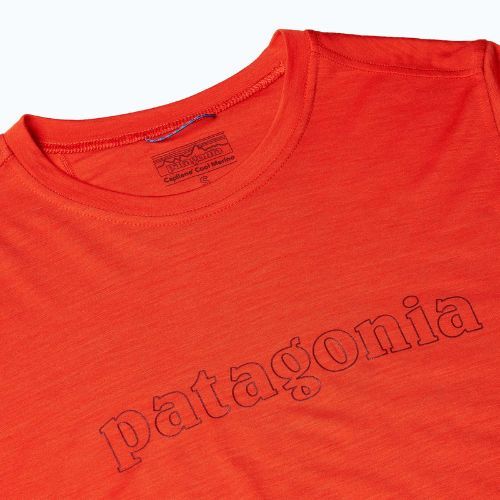 Női Patagonia Cap Cool Merino Blend Longsleeve Graphic outline text logo/madder piros