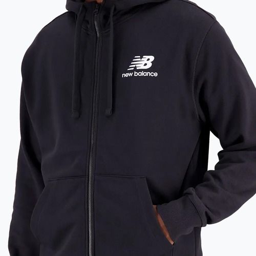 Férfi New Balance Essentials Stacked Logo francia frottír pulóver fekete