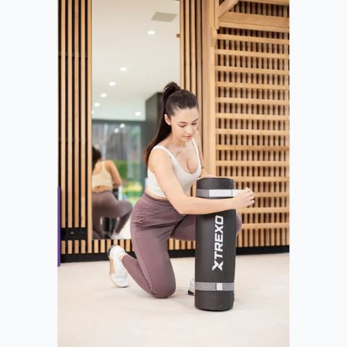 Gimnasztikai szőnyeg XTREXO NBR 15 mm pánttal fekete