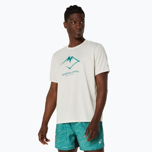 Férfi futópóló ASICS Fujitrail Logo birch/white sage/rainy lake