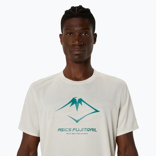 Férfi futópóló ASICS Fujitrail Logo birch/white sage/rainy lake
