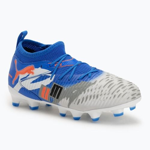 PUMA Future 8 Match Forever FG/AG Jr gyermek focicipő fehér/ultrakék/tollszürke/tollszürke/puma fekete/izzó piros