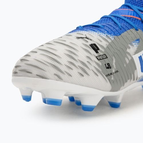PUMA Future 8 Match Forever FG/AG Jr gyermek focicipő fehér/ultrakék/tollszürke/tollszürke/puma fekete/izzó piros