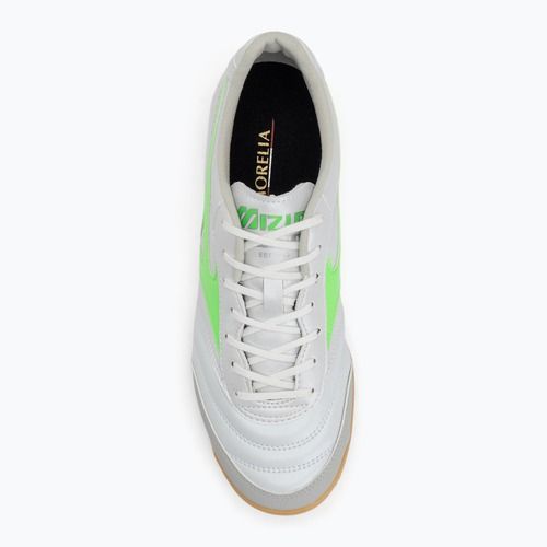 Férfi futballcipő Mizuno Morelia Sala Pro IN fehér/neonzöld/galaxy ezüst