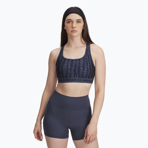 Under Armour Crossback Mid Print edzőmelltartó downpour szürke/középkék tengerészgyalogság/középkék tengerészgyalogság