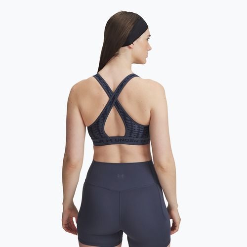 Under Armour Crossback Mid Print edzőmelltartó downpour szürke/középkék tengerészgyalogság/középkék tengerészgyalogság