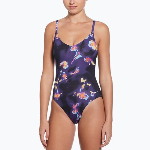 Nike Floral Blur V-nyakú női egyrészes fürdőruha fekete