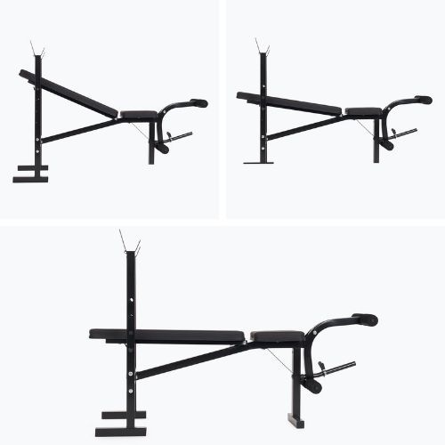 XTREXO BenchFit Lite edzőpad állvánnyal és súlyzóval fekete színben