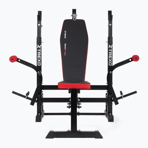 XTREXO BenchFit Max edzőpad állvánnyal és imarúddal fekete színben