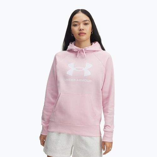 Női Under Armour Rival Fleece Big Logo kapucnis pulóver prime pink/white