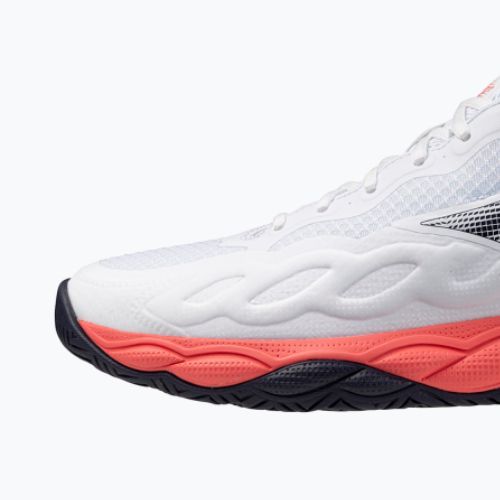 Férfi teniszcipők Mizuno Wave Enforce Court AC white/baritone blue/calypso coral