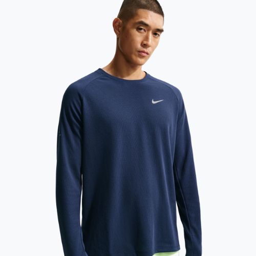 Férfi hosszú ujjú futópóló Nike Stride Dri-Fit Waffle Crew midnight navy