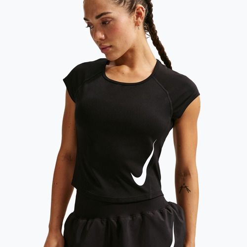 Női futópóló Nike Swoosh Run Dri-Fit black/white/white