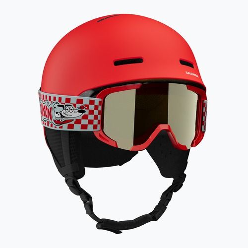 Gyerek sísisak Salomon Player Combo + Gogle XV Jr cherry tomato/red silver mirror