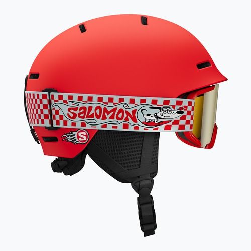 Gyerek sísisak Salomon Player Combo + Gogle XV Jr cherry tomato/red silver mirror