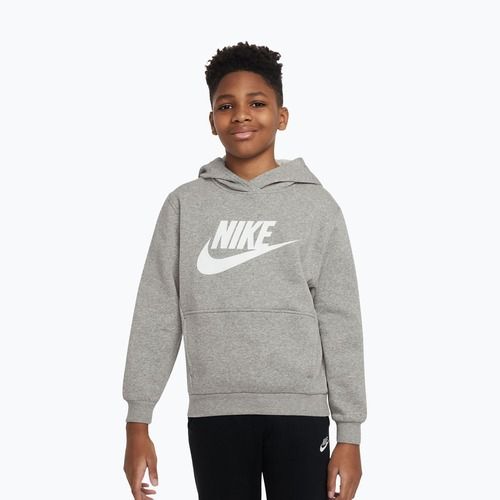 Gyerek kapucnis pulóver Nike Club Fleece Hoodie dark grey heather/white
