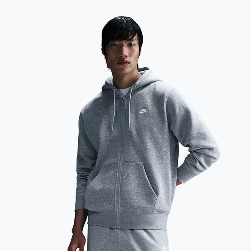 Férfi pulóver Nike Club Full Zip Hoodie dark grey heather/light smoke grey/white