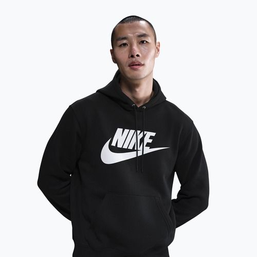 Férfi kapucnis pulóver Nike Club Pullover Hoodie black/black/white