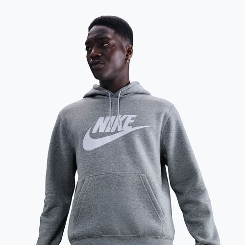 Férfi pulóver Nike Club Pullover Hoodie dark grey heather/light smoke grey/white