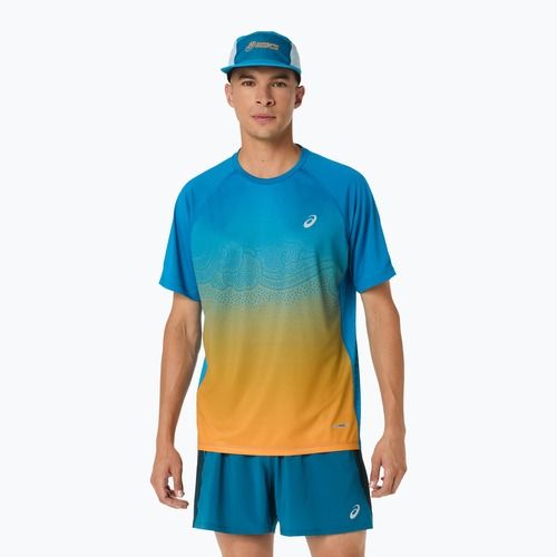 Férfi futópóló ASICS Road Fade SS Aegean Blue/Yamabuki