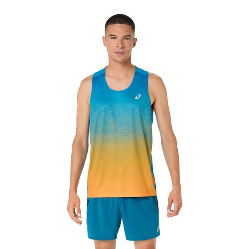 Férfi futótrikó ASICS Road Fade Singlet Aegean Blue/Yamabuki