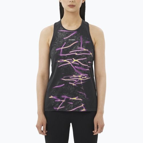 Női futópóló Salomon Shakeout Core Tank GFX deep black